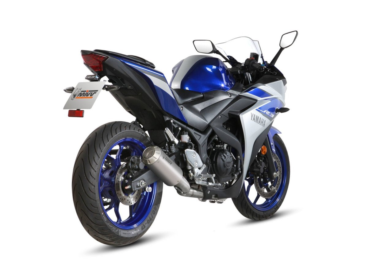 Escape completo no homologado Mivv MK3 en Acero inox. para YAMAHA YZF R3 15-24 | MT 03 (321 CC) 16-24 | YZF R25 15-24