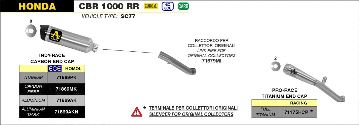 Escape ARROW Race-Tech homologado en aluminio negro para HONDA CBR 1000 RR 17-19