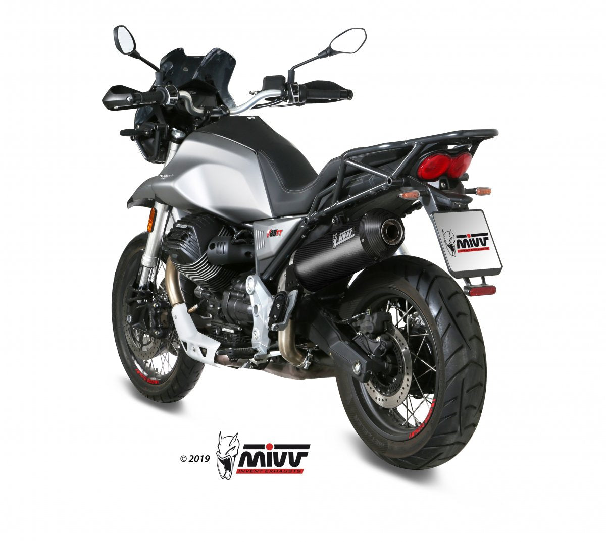Escape homologado Mivv OVAL en Carbono para Moto Guzzi V85 TT 19-24