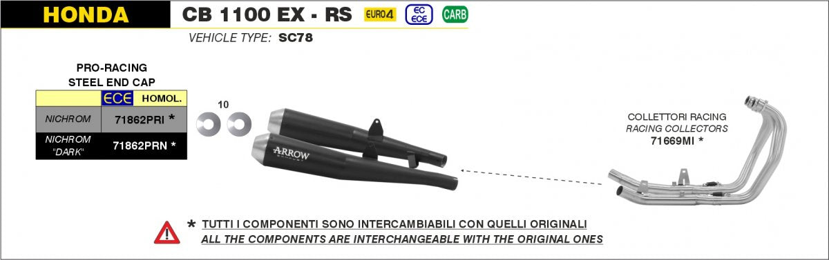 Colectores ARROW no homologados en acero inoxidable para HONDA CB 1100 /EX 14-16 | CB 1100 / RS 17-20 - vista 2
