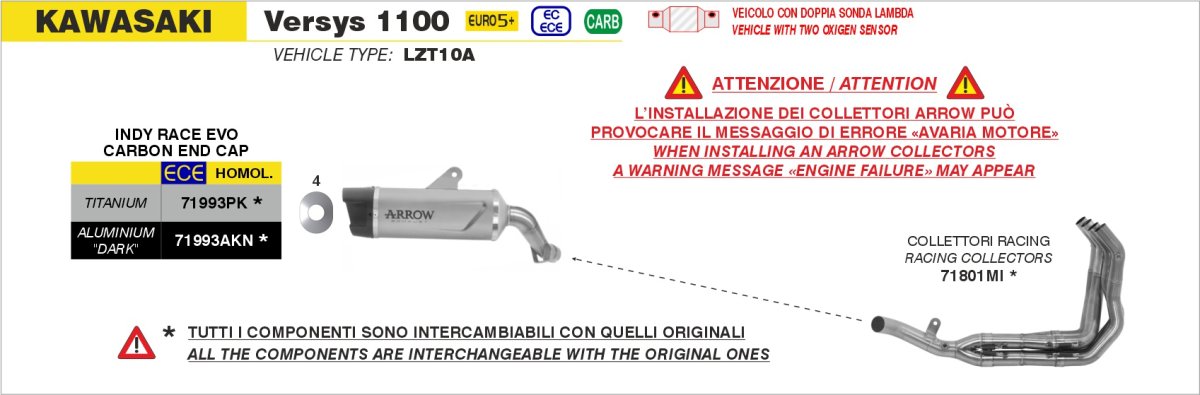 Escape ARROW Indy Race homologado en aluminio negro para KAWASAKI VERSYS 1000 21-24 | VERSYS 1100 25-26 - vista 2