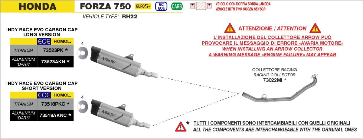 Escape ARROW Indy Race homologado en aluminio negro para HONDA FORZA 750 21-26 - vista 4