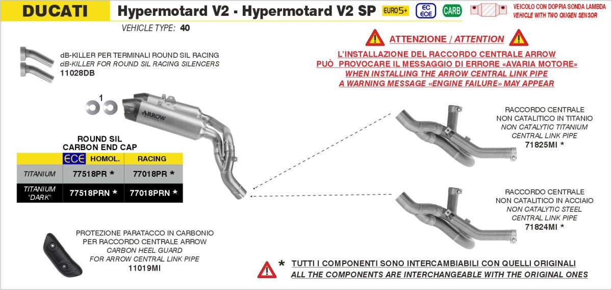 Escape ARROW Round-Sil homologado en titanio negro para DUCATI HYPERMOTARD 890 2026 - vista 2