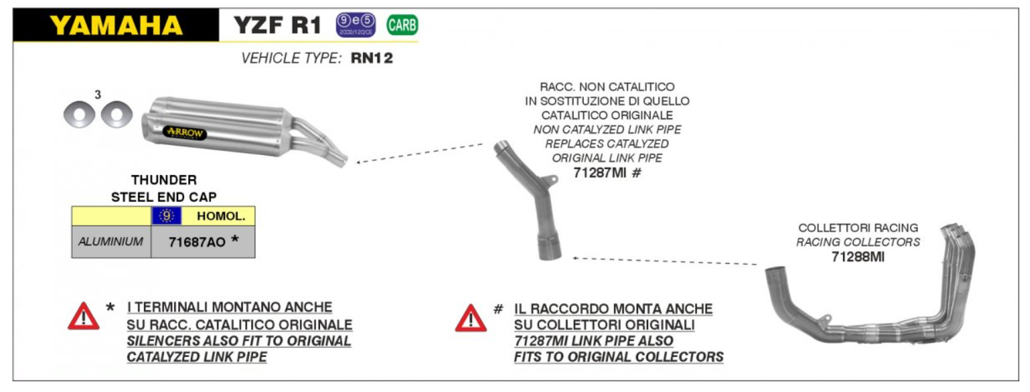 ARROW Stainless Steel Manifolds YAMAHA YZF 1000 R1 / M (2004-2006) Not Homologated