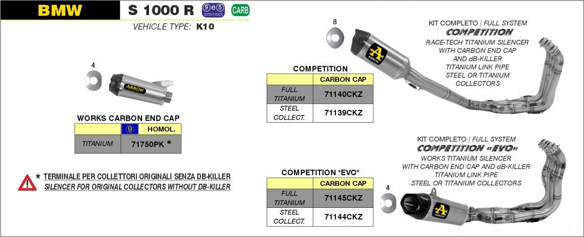 Escape completo ARROW Race-Tech no homologado en titanio con colectores en acero inoxidable para BMW S / M 1000 R 14-16 | S / M 1000 RR 15-18