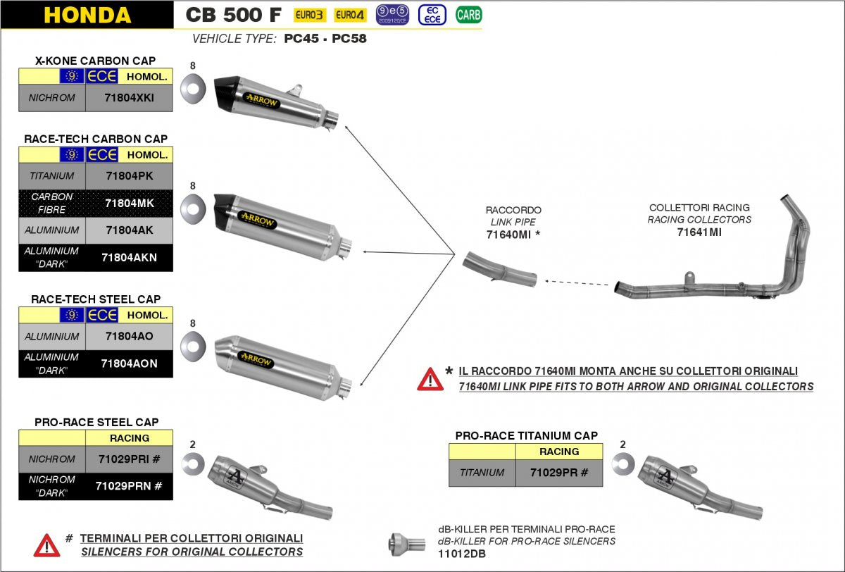 Colectores ARROW no homologados en acero inoxidable para HONDA CB 500 F 16-18 | CBR 500 R 16-18