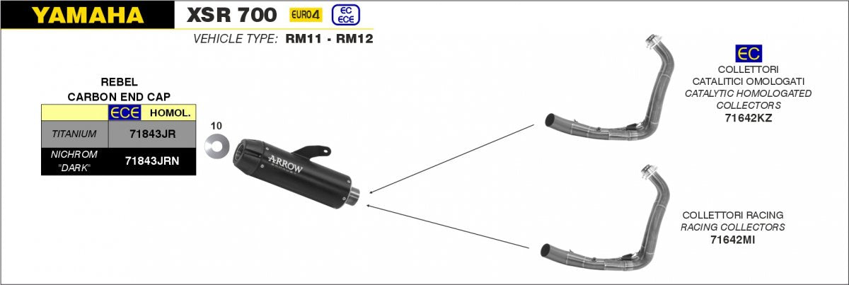 Colectores ARROW no homologado en acero inoxidable para YAMAHA TRACER 7 16-24 | TRACER 700 16-20 | MT 07 14-21 | XSR 700 16-24