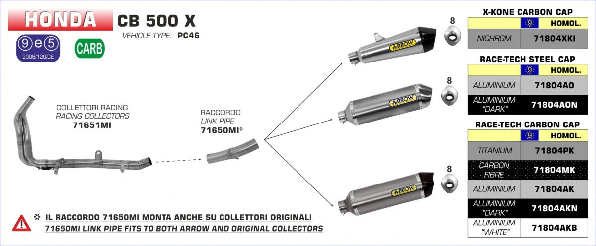 Escape ARROW Race-Tech homologado en aluminio negro para HONDA CB 500 F 13-18 | CBR 500 R 13-18