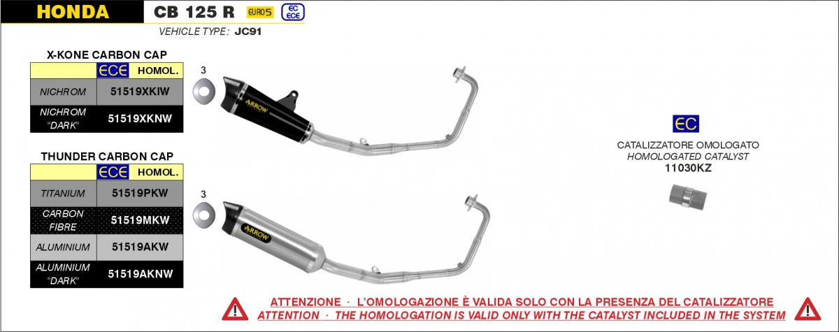 Linha completa ARROW X-KONE 51519XKIW em aço inox com coletores em aço inox para HONDA CB 125 R NEO SPORTS CAFÉ 21-24