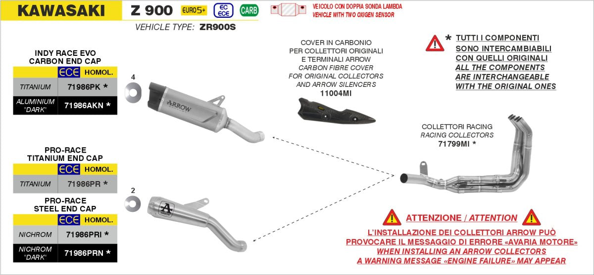 Colectores ARROW no homologados en acero inoxidable para KAWASAKI Z 900 FULL 2025