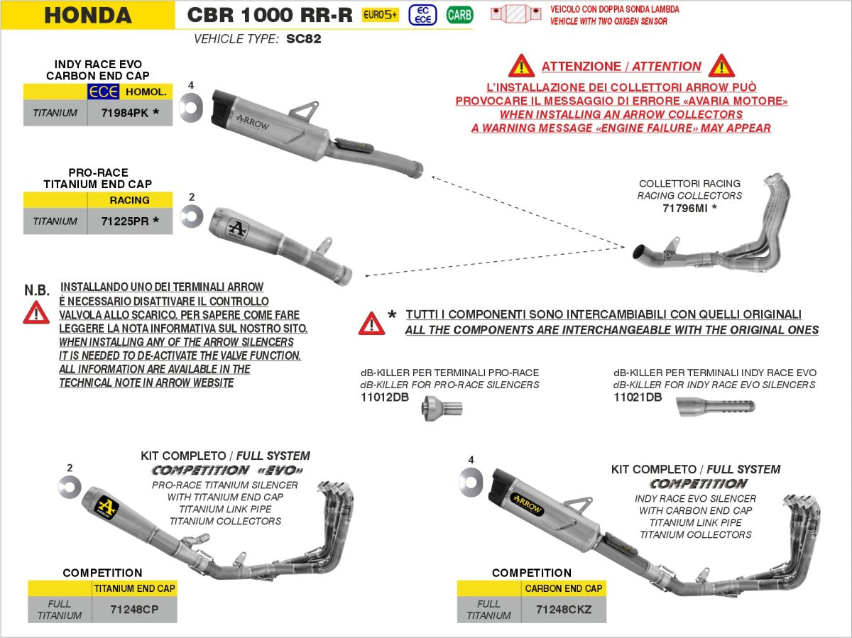 Colectores ARROW no homologados en acero inoxidable para HONDA CBR 1000 RR 24-25