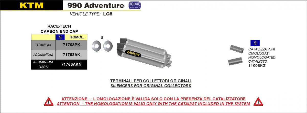 Catalizador ARROW 11006KZ para DUCATI 848 | 1098 | 1198 | KTM 990 ADVENTURE | 990 SMT