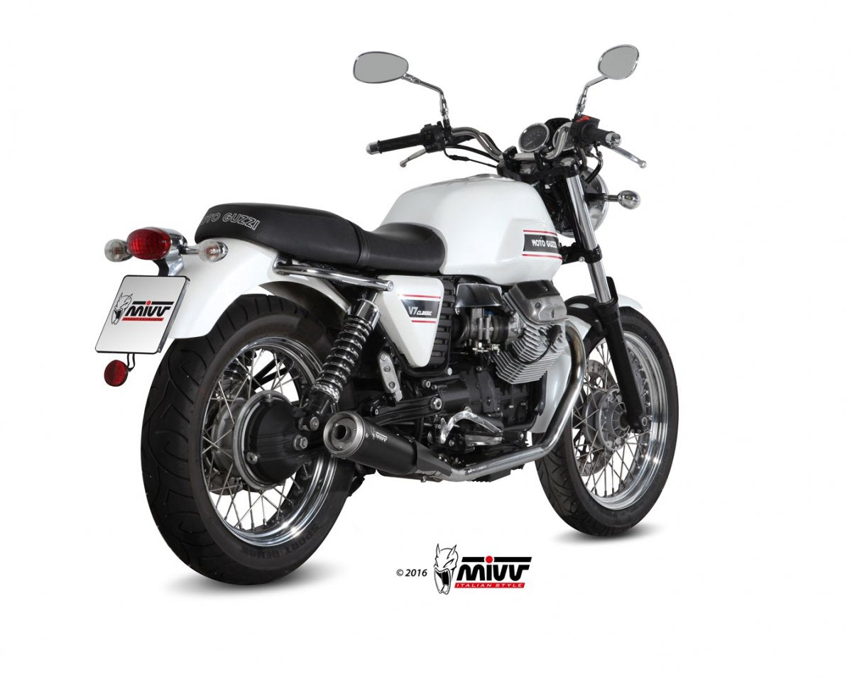 Escape homologado Mivv Ghibli en Acero negro para Moto Guzzi V7 08-16