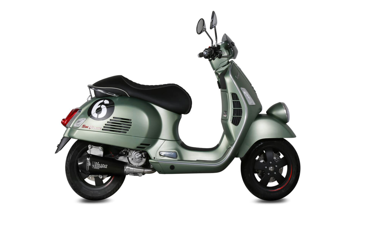Escape completo homologado Mivv Delta Race en Acero negro para Piaggio Vespa GTS 300 Super 08-20