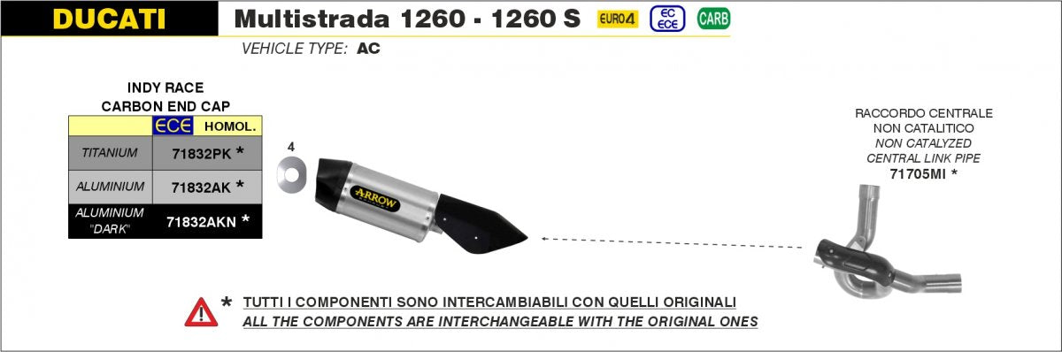 Escape ARROW Indy Race homologado en aluminio negro para DUCATI MULTISTRADA - vista 2