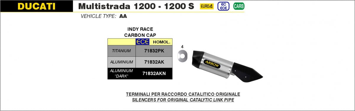Escape ARROW Indy Race homologado en aluminio negro para DUCATI MULTISTRADA - vista 3
