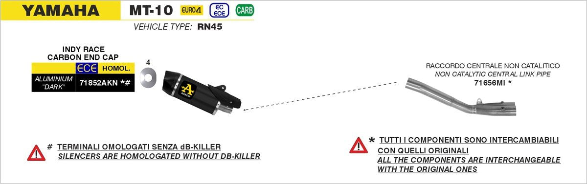 Escape ARROW Indy Race homologado en aluminio negro para YAMAHA MT 10 16-20 - vista 2