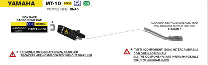 Escape ARROW Indy Race homologado en aluminio negro para YAMAHA MT 10 16-20 - vista 2