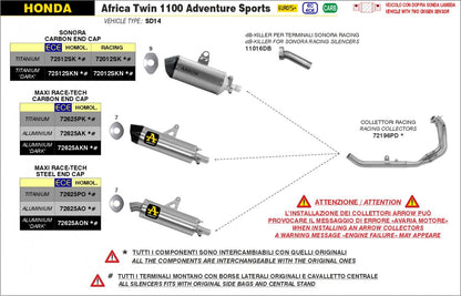 Escape ARROW Maxi Race-Tech homologado en aluminio negro para HONDA CRF 1100 L AFRICA TWIN 20-26 | CRF 1100 L AFRICA TWIN ADVENTURE SPORTS 24-26 - vista 2