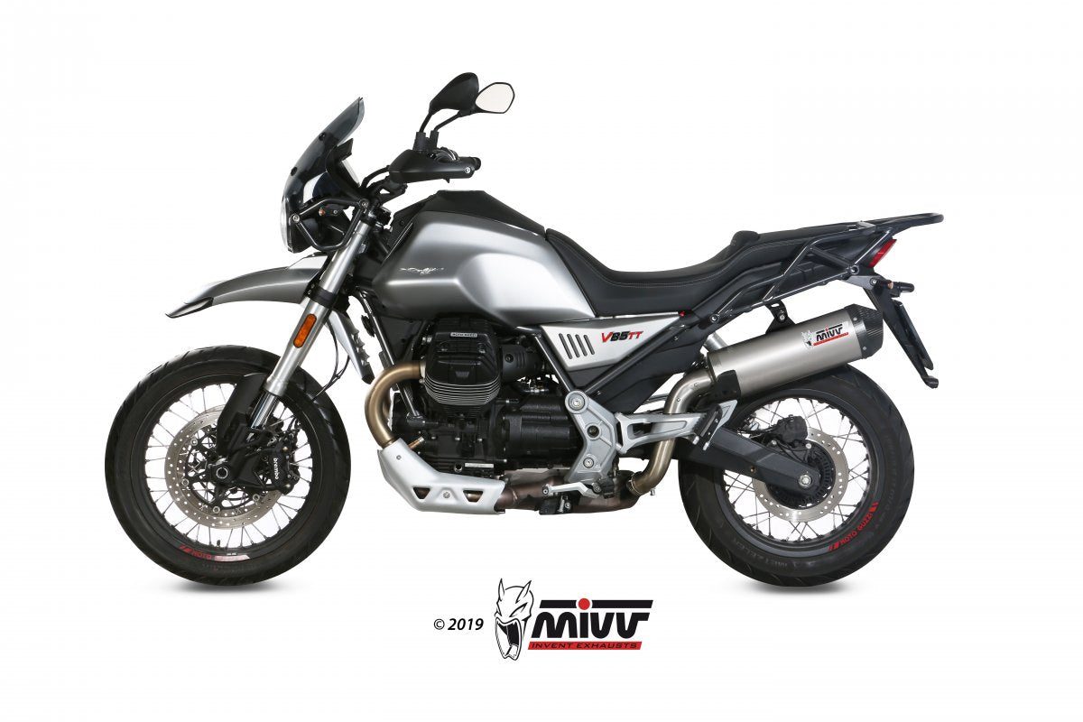 Escape homologado Mivv OVAL en Titanio para Moto Guzzi V85 TT 19-24