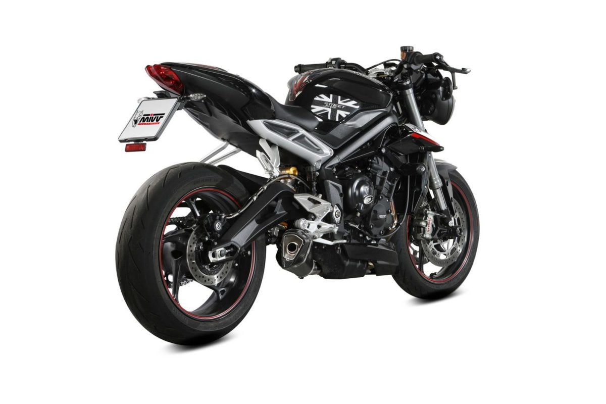 Escape homologado Mivv Delta Race en Acero negro para Triumph Street Triple 765 / R / RS 17-22 | Street Triple 660 17-22