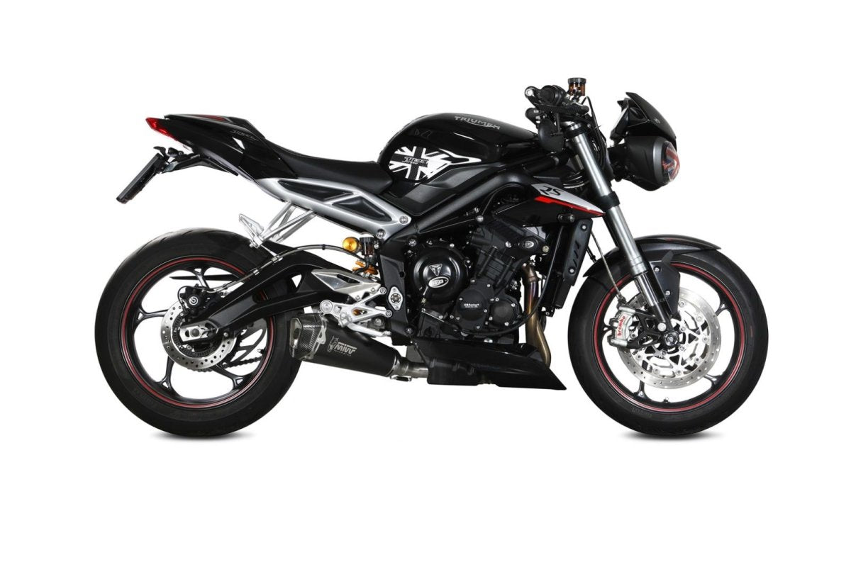 Escape homologado Mivv Delta Race en Acero negro para Triumph Street Triple 765 / R / RS 17-22 | Street Triple 660 17-22