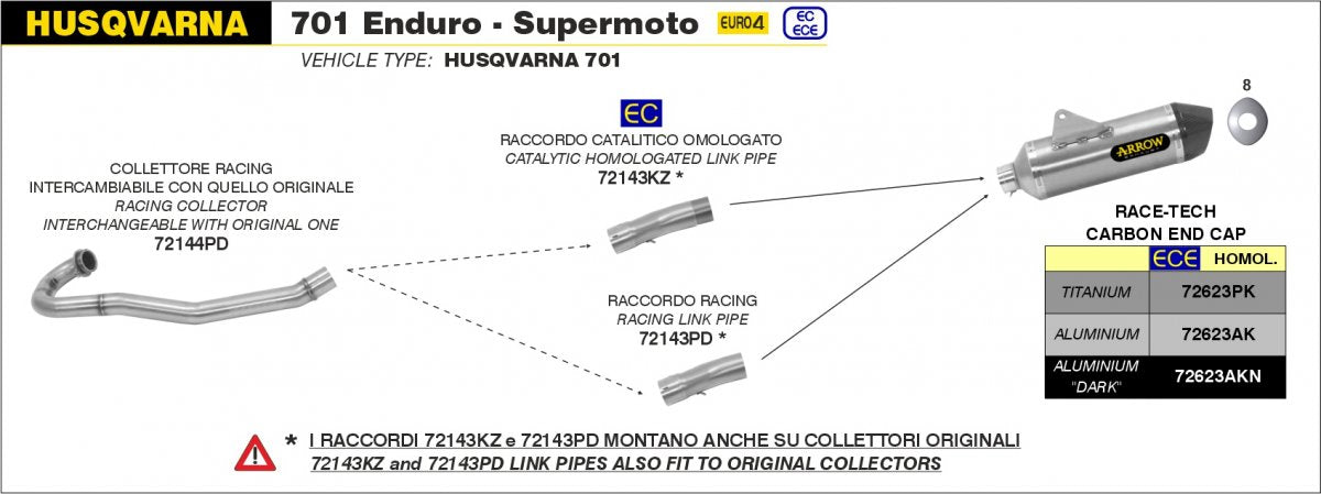 Colectores ARROW no homologados en titanio para HUSQVARNA 701 ENDURO/SUPERMOTO 21-24 - vista 3