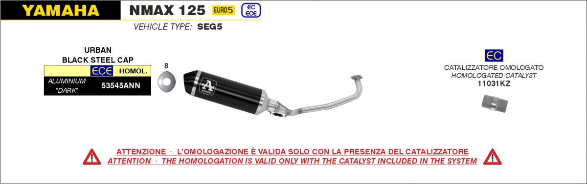 Catalizador ARROW 11031KZ para HONDA FORZA 125 | KYMCO X-TOWN 125 | PIAGGIO VESPA GTS 125 | YAMAHA NMAX / XMAX 125