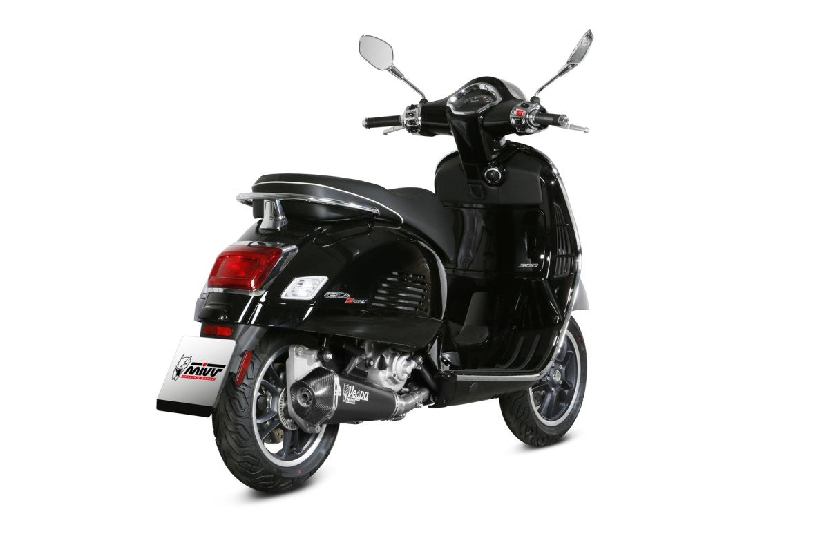 Escape homologado Mivv Delta Race en Acero negro para Piaggio Vespa GTS 300 Super 21-24