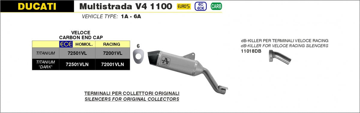 Escape ARROW Veloce homologado en titanio para DUCATI MULTISTRADA 1100 21-24 - vista 3