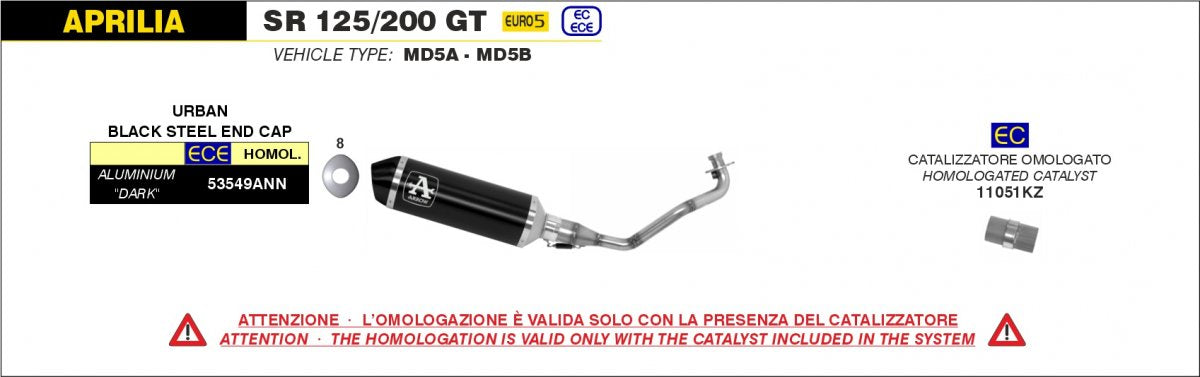 Catalizador ARROW 11051KZ para APRILIA SR GT / SPORT 125 22-24 | SR GT / SPORT 200 22-24