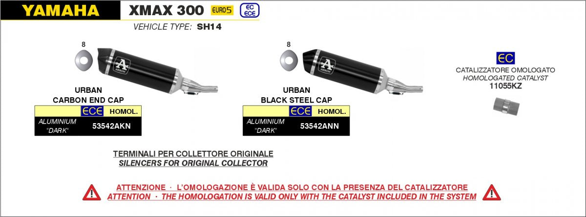 Catalizador ARROW 11055KZ para YAMAHA TRICITY 300 21-24 | X-MAX 300 21-24