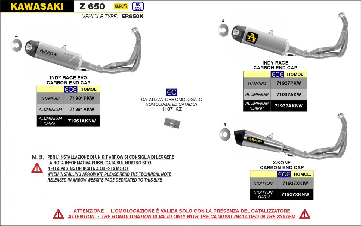 Escape completo ARROW Indy Race homologado en aluminio negro con colectores en acero inoxidable para KAWASAKI Z 650 21-23 | NINJA 650 21-23 - vista 3