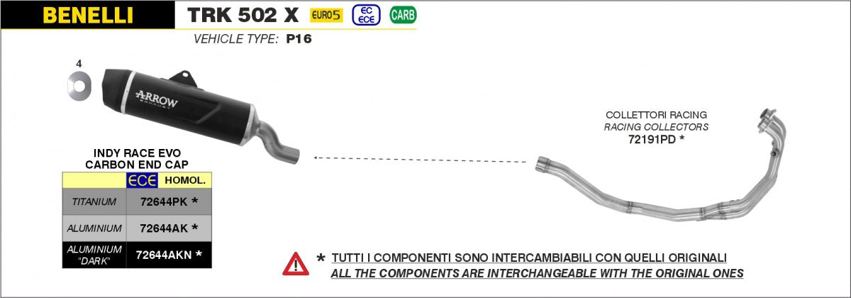 Colectores ARROW no homologados en acero inoxidable para BENELLI TRK 502 X 21-23 - vista 2