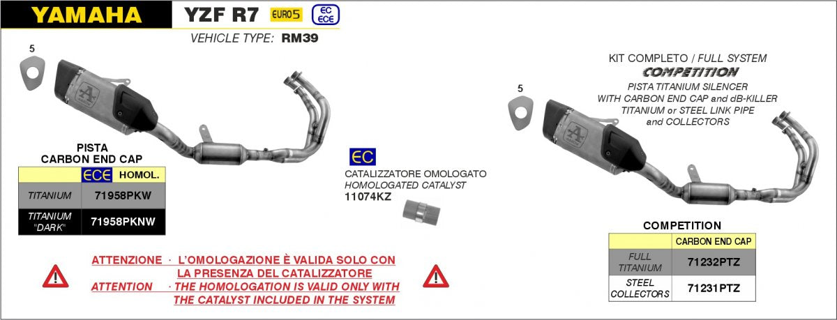 Escape completo ARROW Pista homologado en titanio negro con colectores en acero inoxidable para YAMAHA YZF R7 21-24 - vista 2