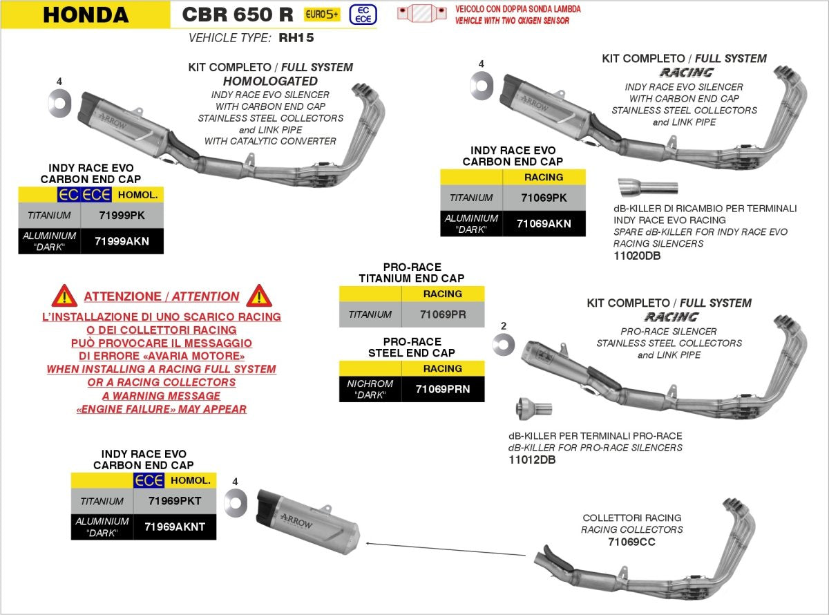 Escape completo ARROW PRO-Race no homologado en nicromo negro con colectores en acero inoxidable para HONDA CB / CBR 650 R 24-26 - vista 2