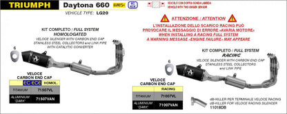 Escape completo ARROW Veloce homologado en aluminio negro con colectores en acero inoxidable para TRIUMPH DAYTONA 660 24-26 - vista 4