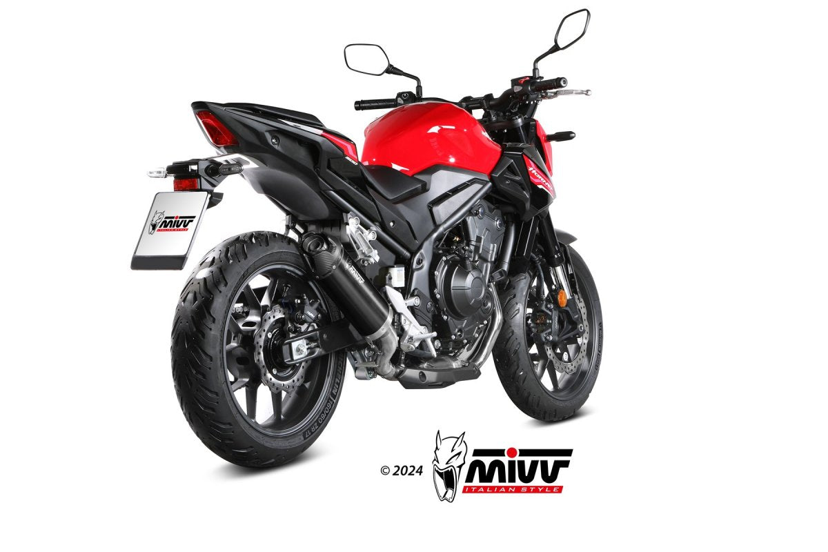 Escape homologado Mivv AK-1 en Acero negro para Honda CB 500 Hornet 24-26