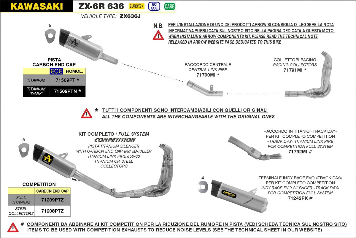 Escape completo ARROW Pista no homologado en titanio con colectores en acero inoxidable para KAWASAKI ZX-6R / 636 24-26 - vista 4