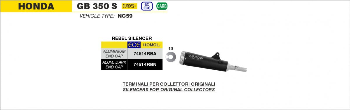 Escape ARROW Rebel homologado en aluminio para HONDA GB 350 25-26 - vista 3