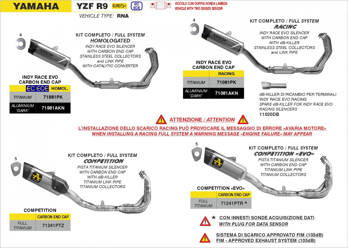 Escape completo ARROW Pista no homologado en titanio con colectores en titanio para YAMAHA YZF R9 25-26 - vista 2
