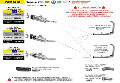 Escape ARROW Indy Race homologado en titanio para YAMAHA XTZ 700 TENERE 19-26 - vista 4