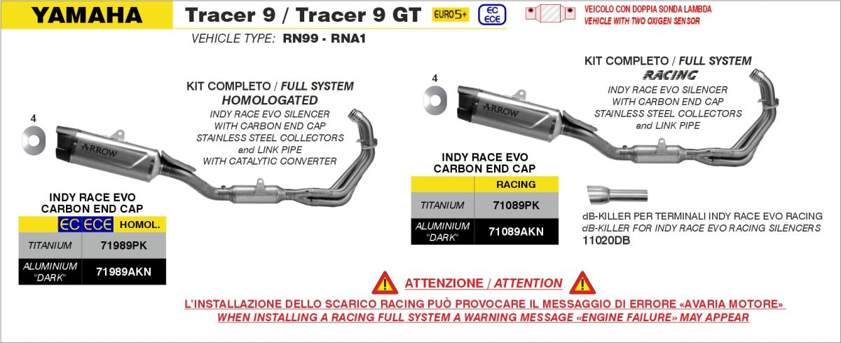 Escape completo ARROW Indy Race homologado en aluminio negro con colectores en acero inoxidable para YAMAHA TRACER 9 / 900 / GT 25-26 - vista 2