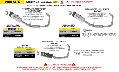 Escape completo ARROW Indy Race no homologado en titanio con colectores en acero inoxidable para YAMAHA MT 07 25-26 - vista 4