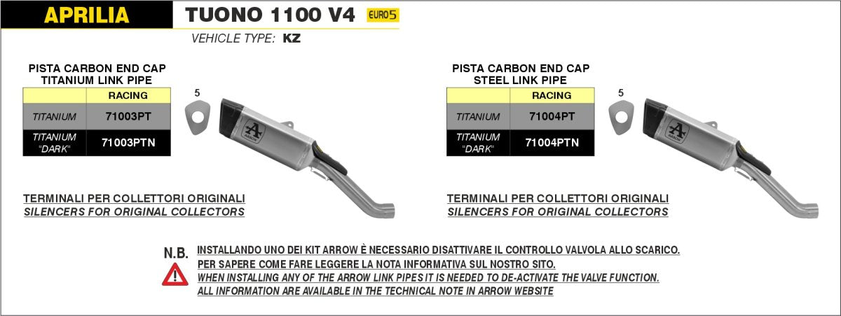 Conector central ARROW no homologados en acero inox. para APRILIA TUONO 1100 V4 / FACTORY / RR 25-26 | RSV4 1000 25-26 - vista 3