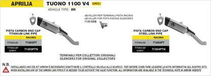 Conector central ARROW no homologados en acero inox. para APRILIA TUONO 1100 V4 / FACTORY / RR 25-26 | RSV4 1000 25-26 - vista 5