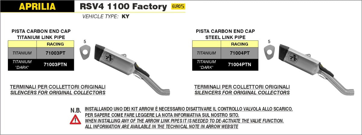 Conector central ARROW no homologados en acero inox. para APRILIA TUONO 1100 V4 / FACTORY / RR 25-26 | RSV4 1000 25-26 - vista 7