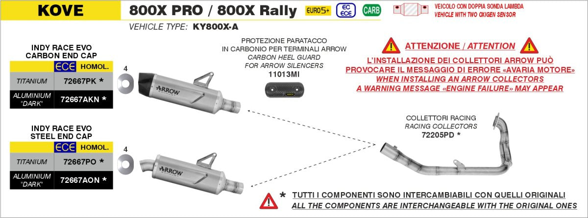 Colectores ARROW no homologados en acero inoxidable para KOVE 800 X PRO 24-26 | 800 X RALLY 25-26 - vista 2