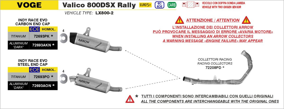 Colectores ARROW no homologados en acero inoxidable para VOGE 800 DS RALLY 25-26 - vista 2