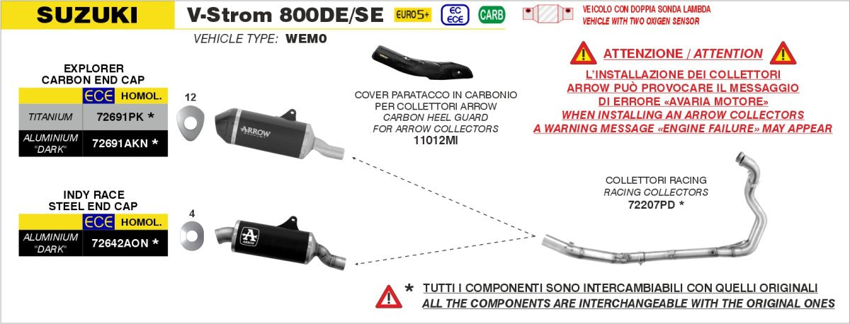 Colectores ARROW no homologados en acero inoxidable para SUZUKI DL 800 V-STROM 23-26 - vista 3